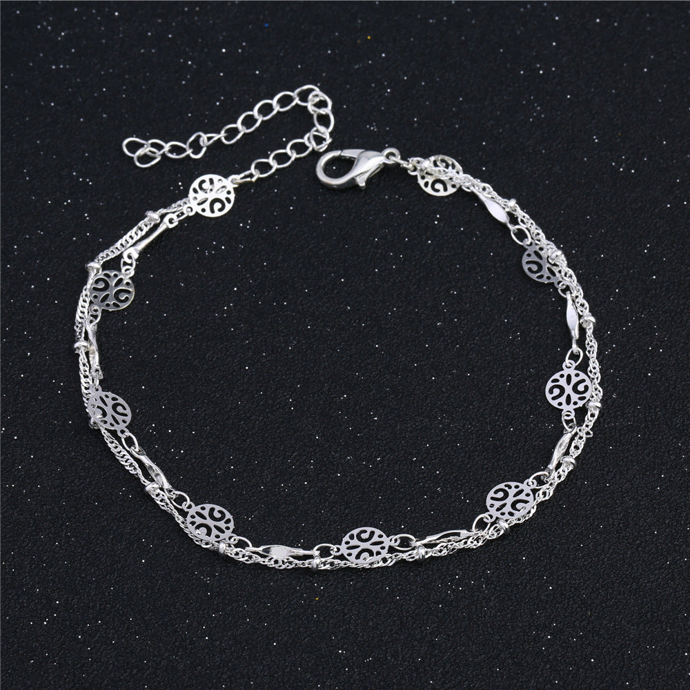 Hollow Anklet Clip Bead Silver Jewelry