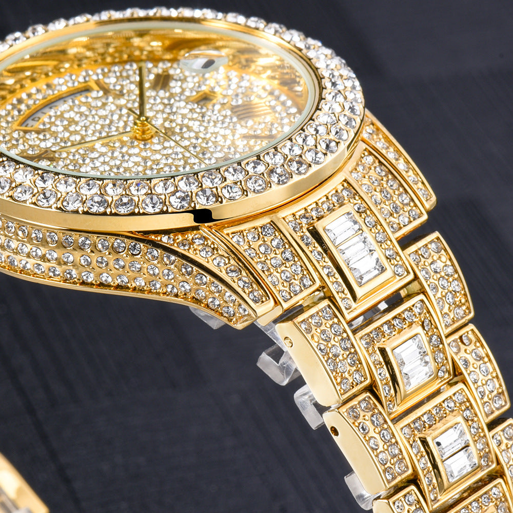 Fashionable High-end Double Calendar Diamond Quartz Watch