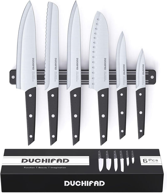 6Pc Stainless Steel Knife Set With Magnetic Knife Strip