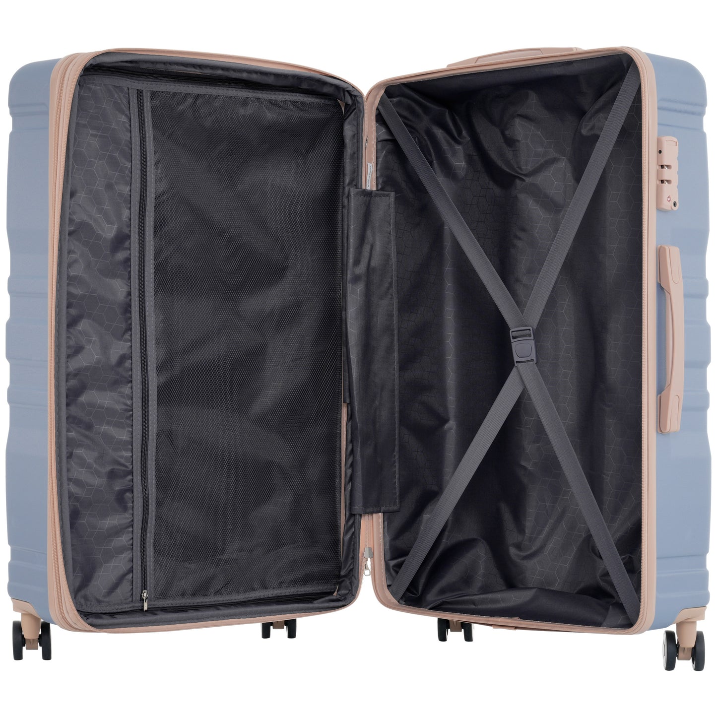 3Pc Hard Case Expandable Luggage Set (Light Blue And Golden)