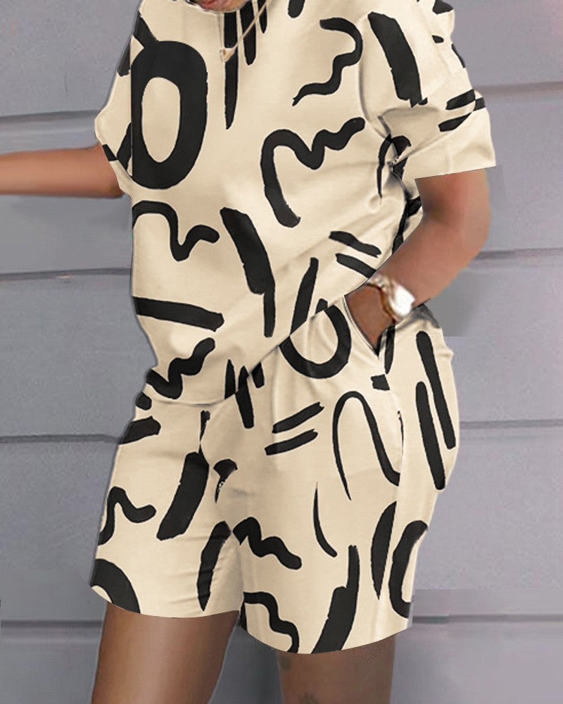 Printed Short Sleeve 2-piece Set for Women