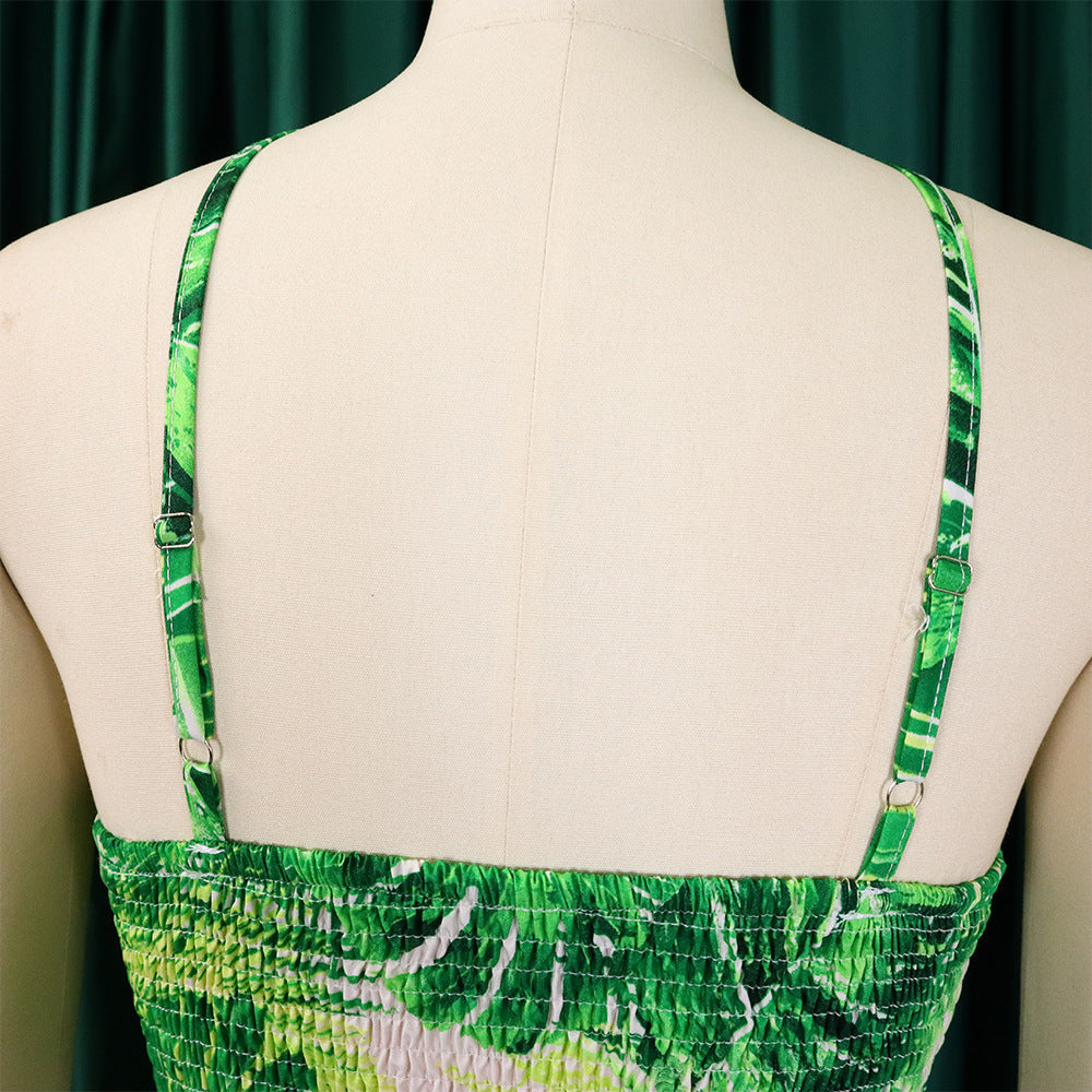 2 Pc Tropical Printed Sleeveless Halter Top & Skirt Set