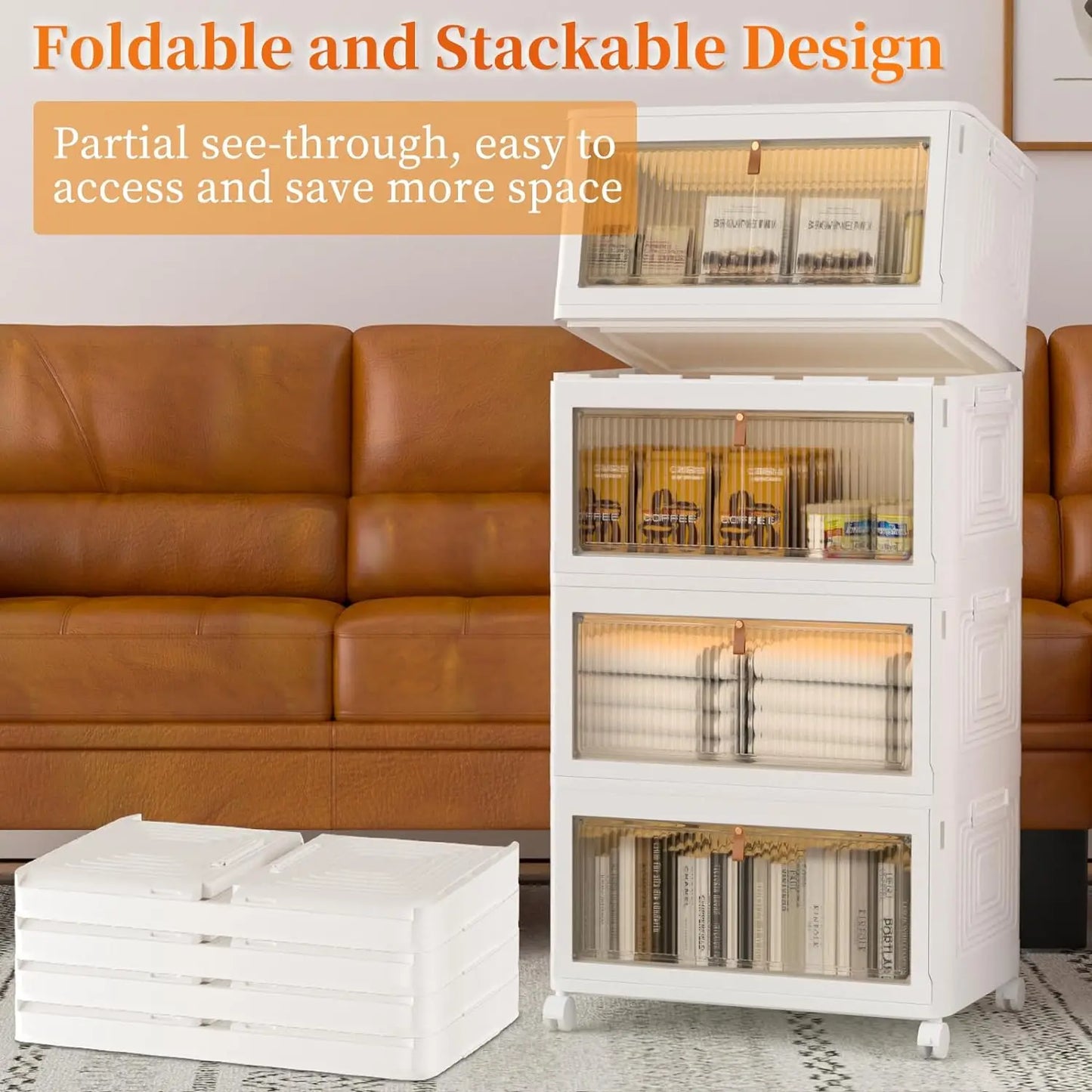 4 Tier Stackable Storage Containers with Wheels and Lids