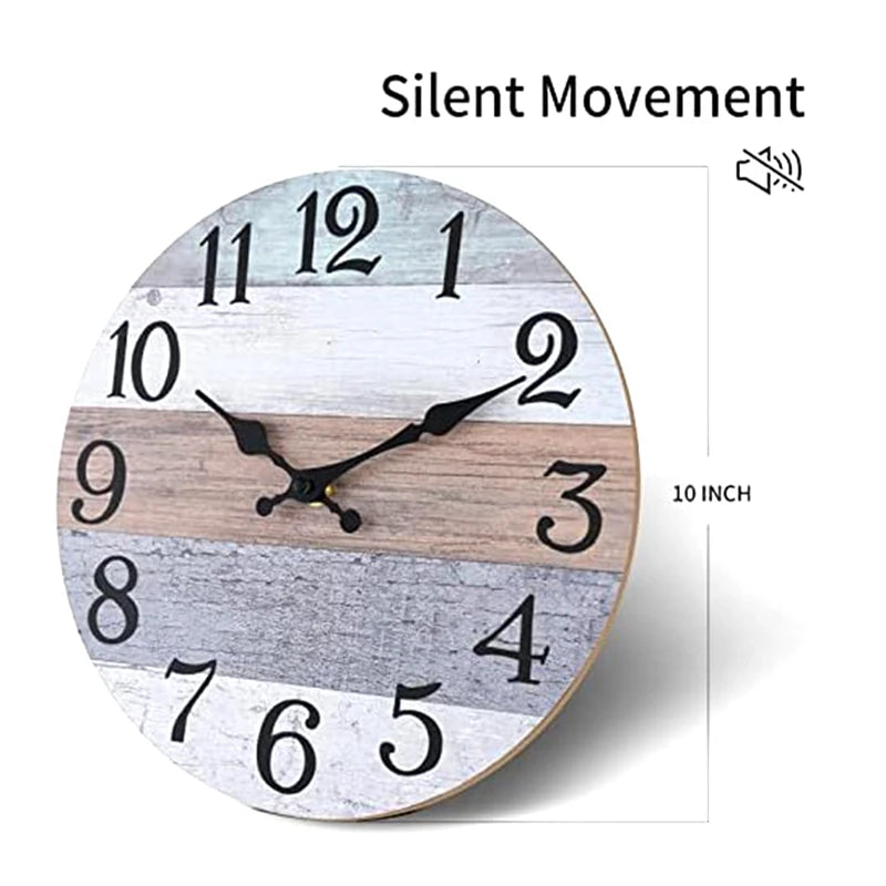 10 Inch Rustic Vintage Silent Non Ticking Wall Clock
