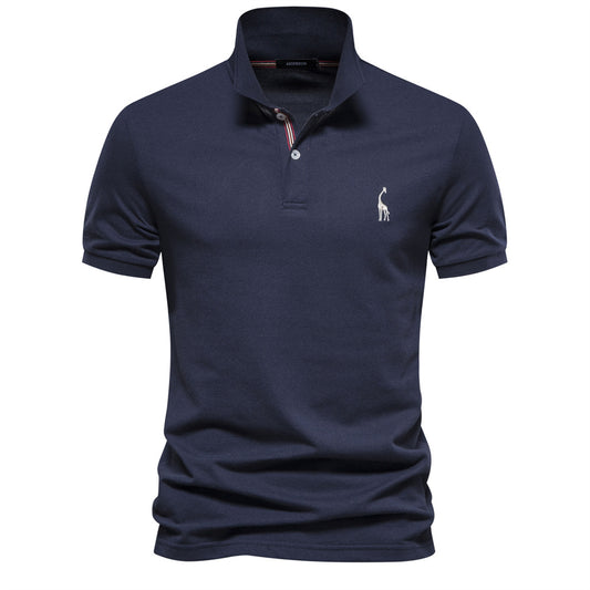 Deer Embroidered Solid Color Polo T-Shirt For Men
