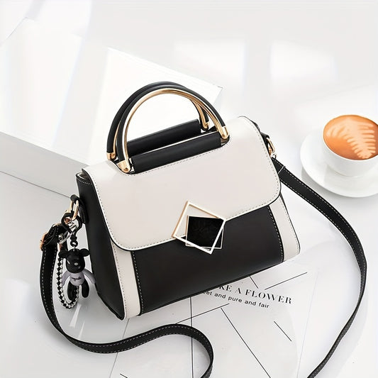 Fashionable PU Leather Handbag With Top Handle And Flap Purse Design