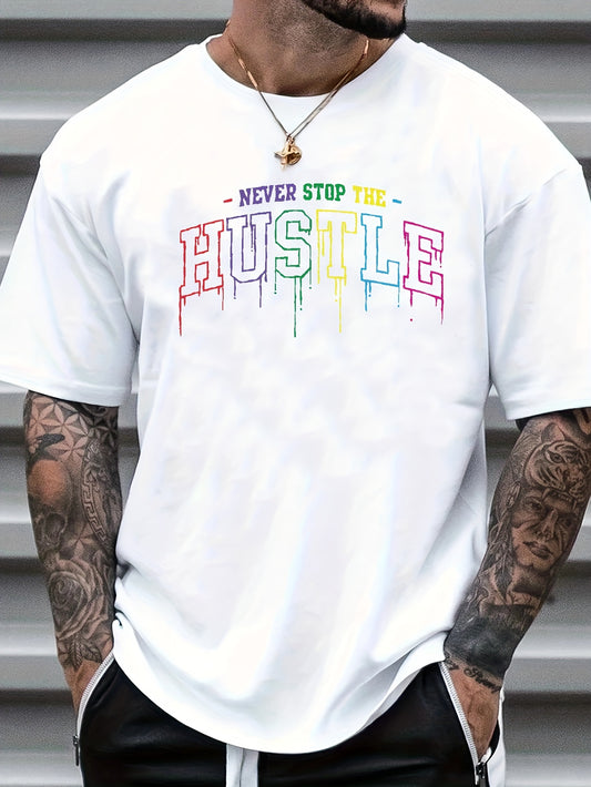 Hustle Print - Men's Graphic Design Crew Neck T-Shirt