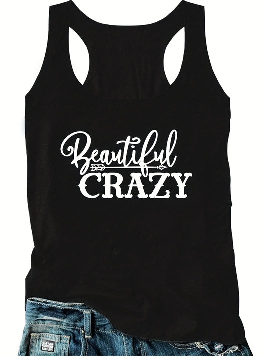 Women's Casual Tank Top With Slogan Print