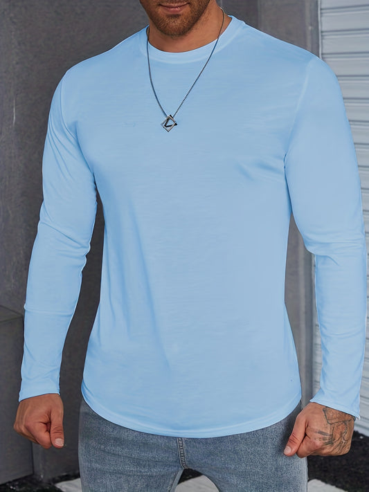 Men's Casual Solid Color Long Sleeve Crew Neck Shirt