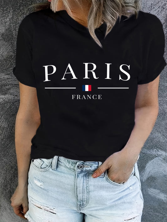PARIS Print Crew Neck T-Shirt For Women