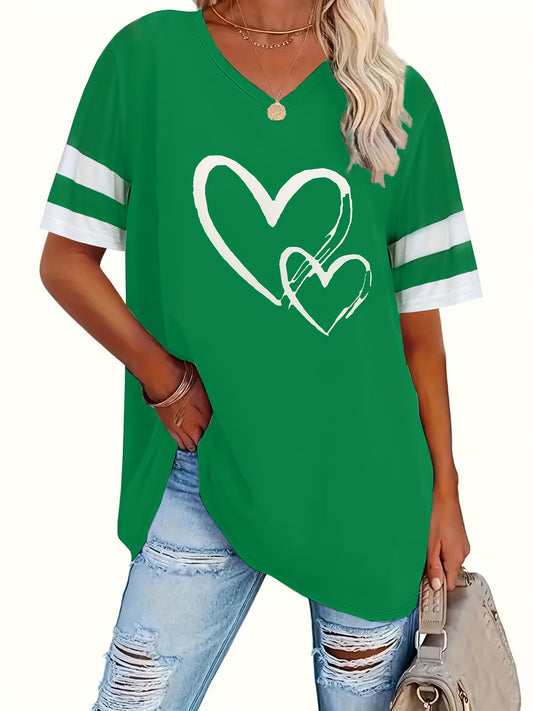 Women's Heart & Stripe Print T-Shirt