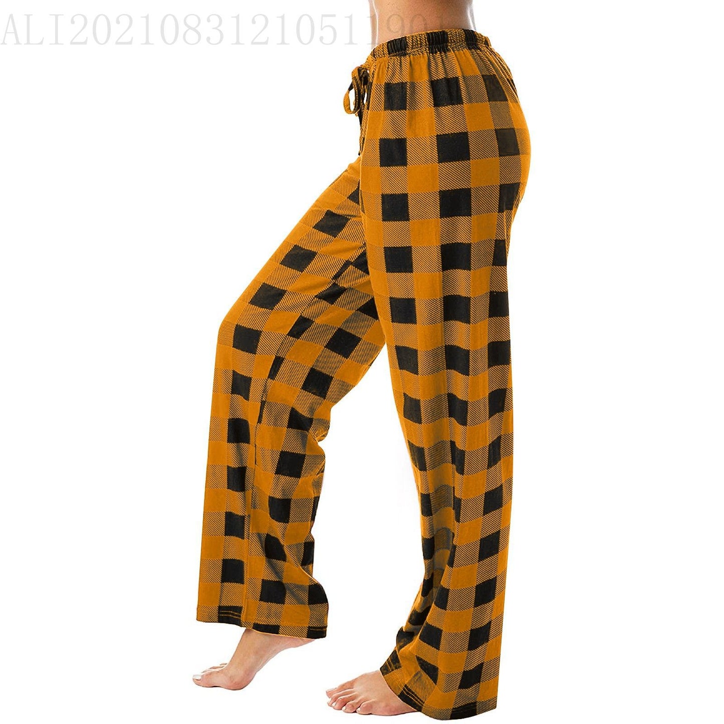 Plaid Drawstring Print Casual Loose Trousers