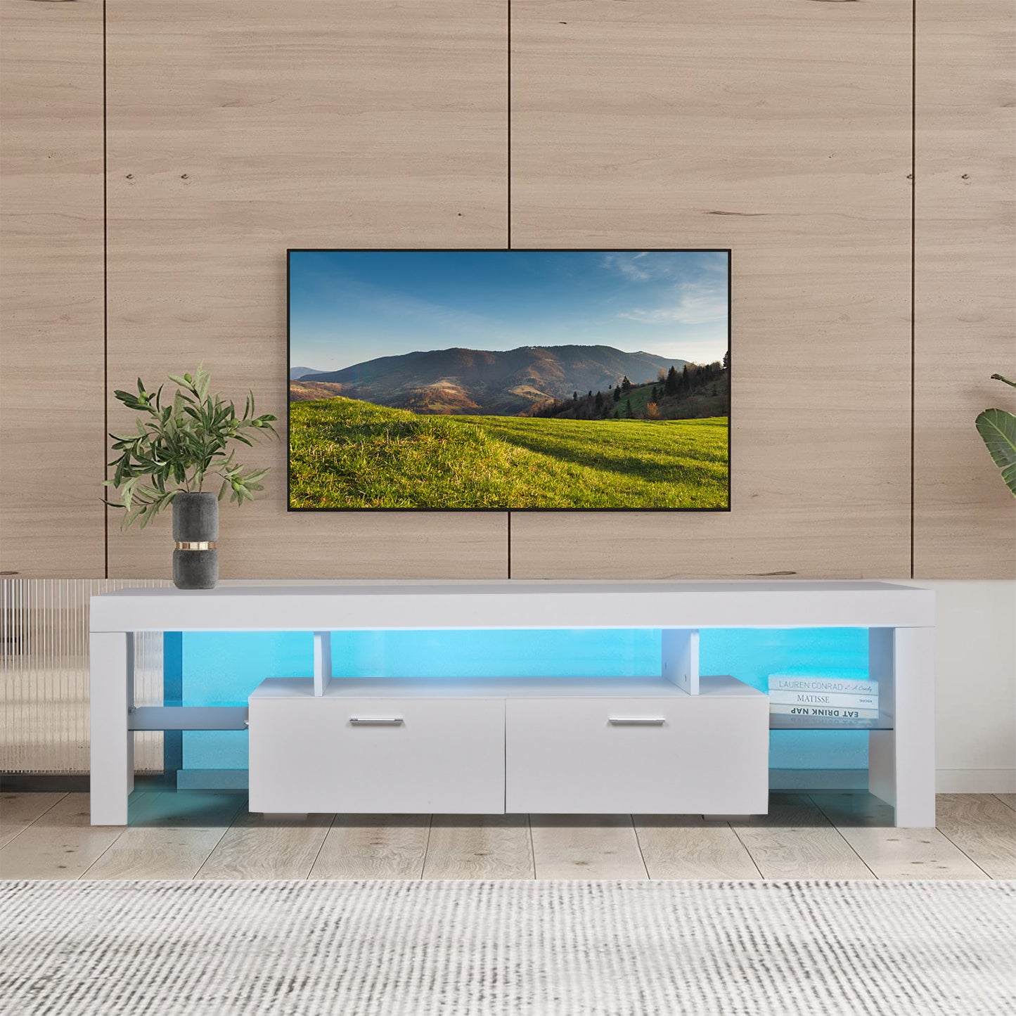 Modern LED Entertainment Center With Cabinet for Up to 75 inch TV