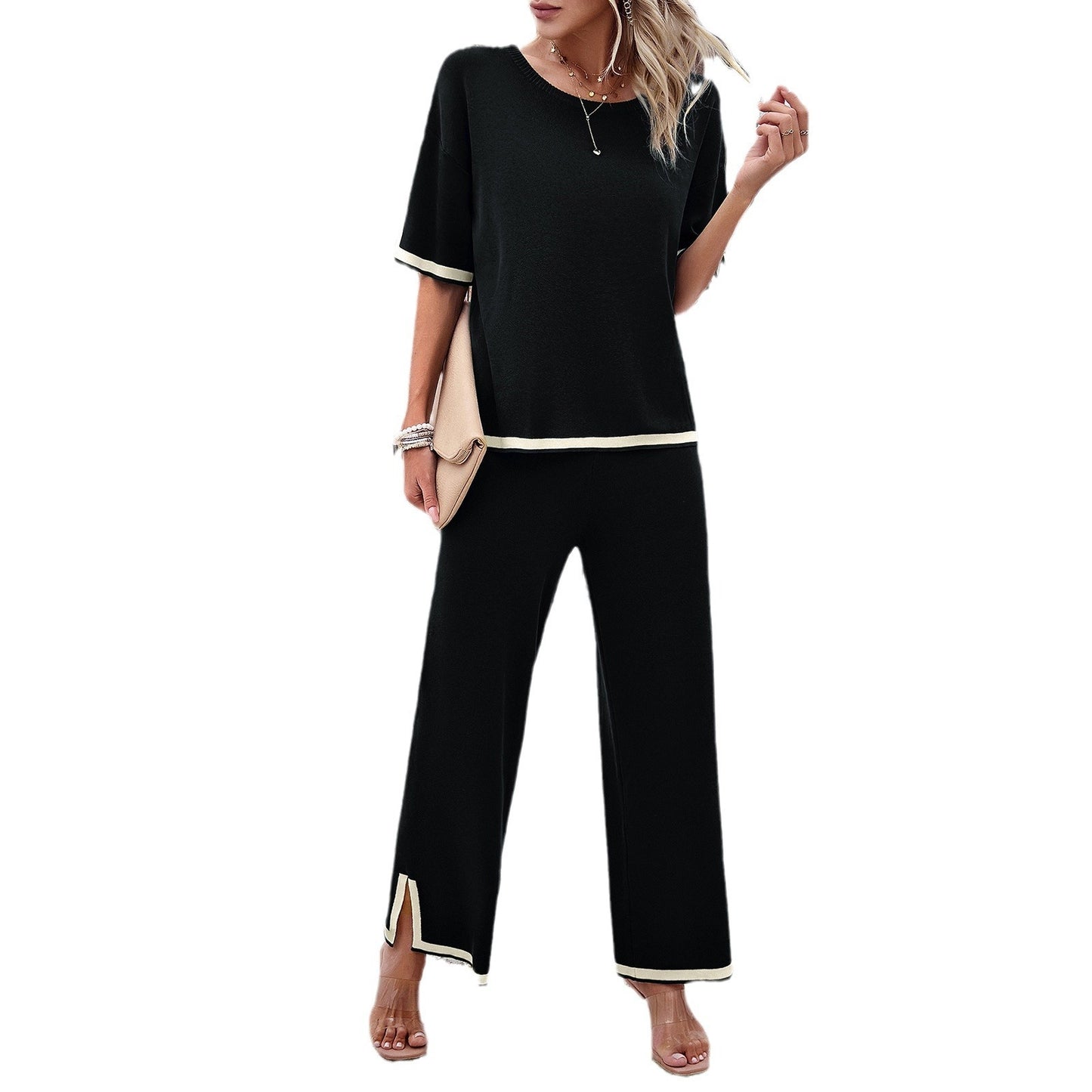 Women's Casual Short-Sleeved Knitted Suit