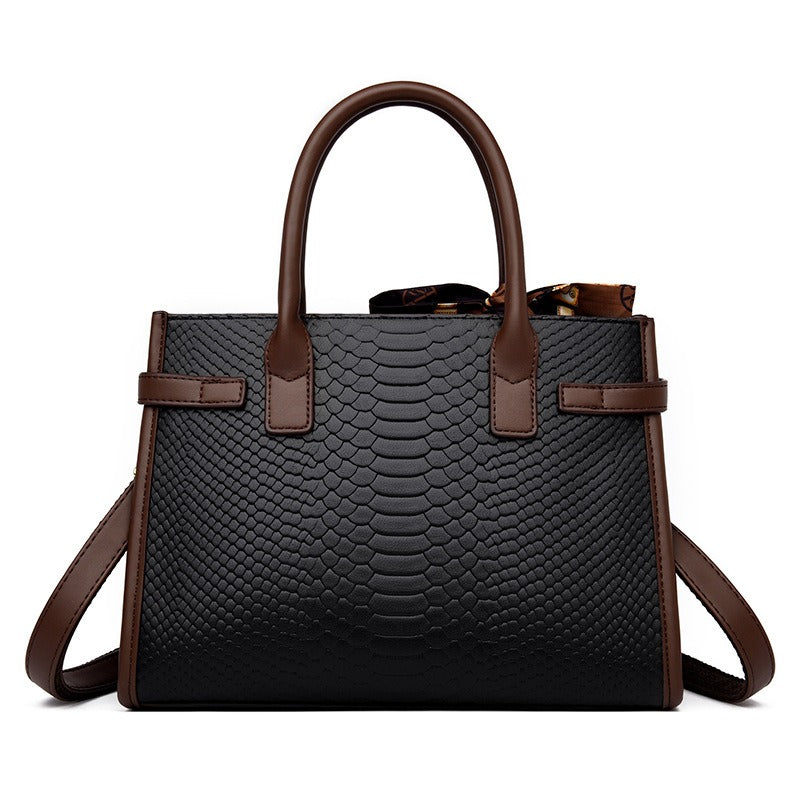 Commuting style Women's Genuine Leather Embossed Snakeskin Pattern Handbag