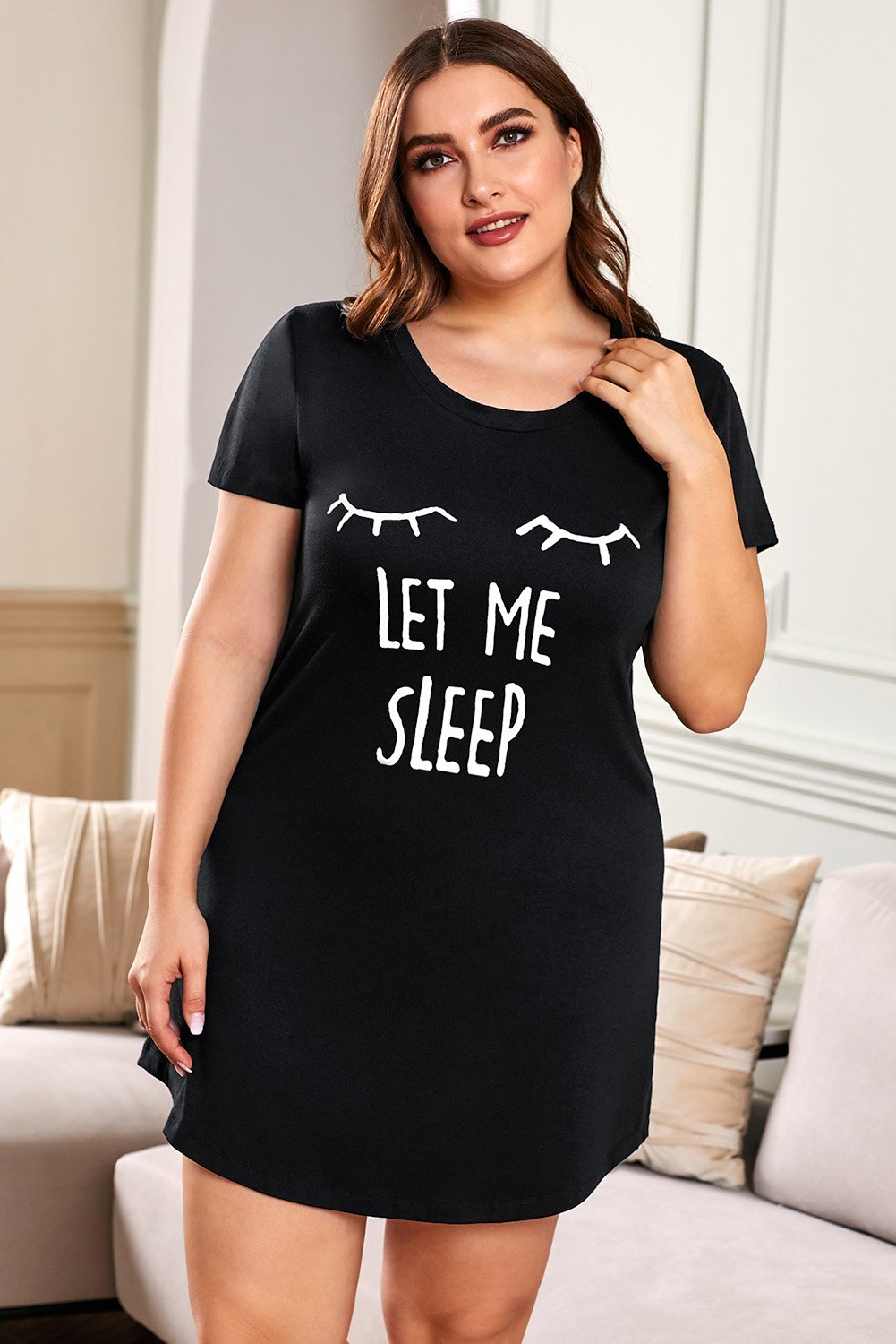 Plus Size Graphic Print Red Nightwear Mini Dress