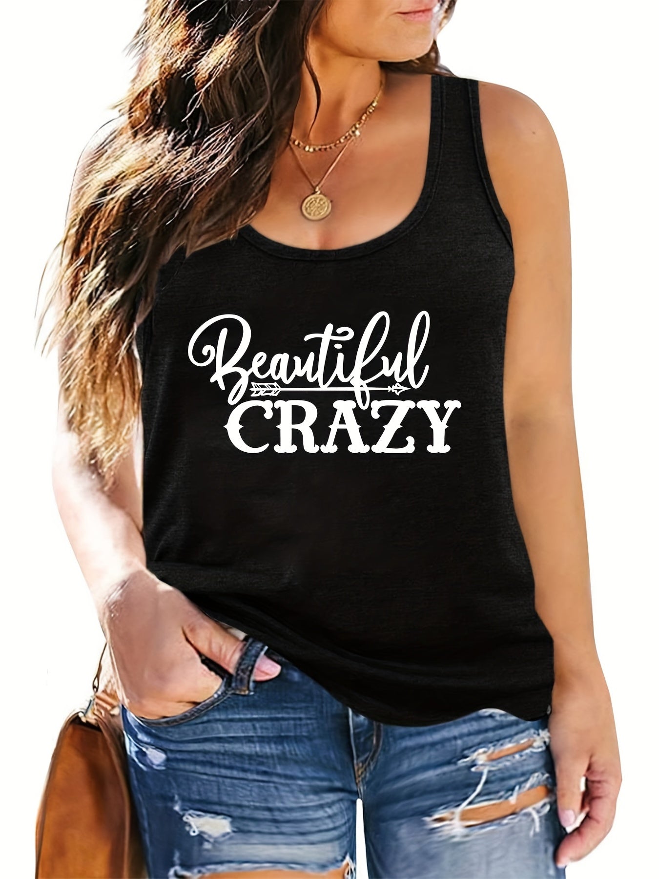 Women's Casual Tank Top With Slogan Print