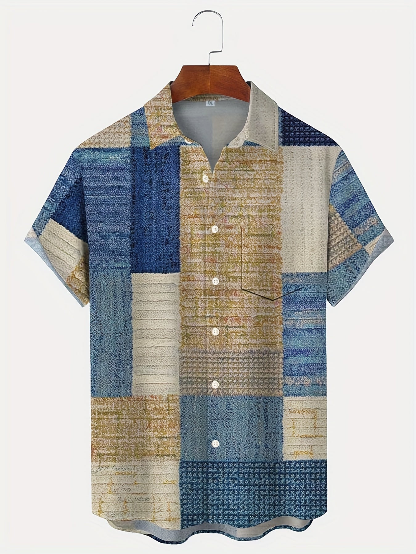 Trendy Men's Contrast Color Pattern Shirt For Summer