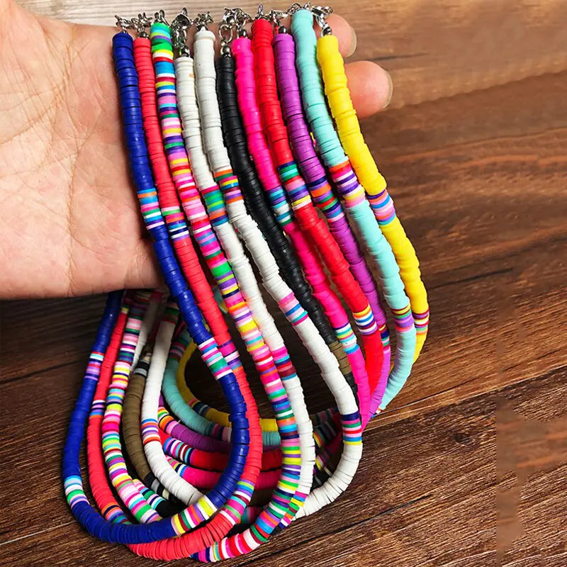 Bohemian fashion with our Colorful Clay Choker Necklace