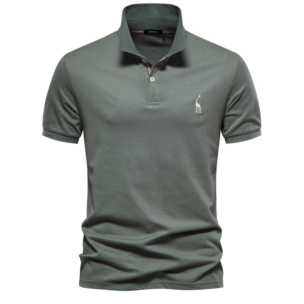 Deer Embroidered Solid Color Polo T-Shirt For Men