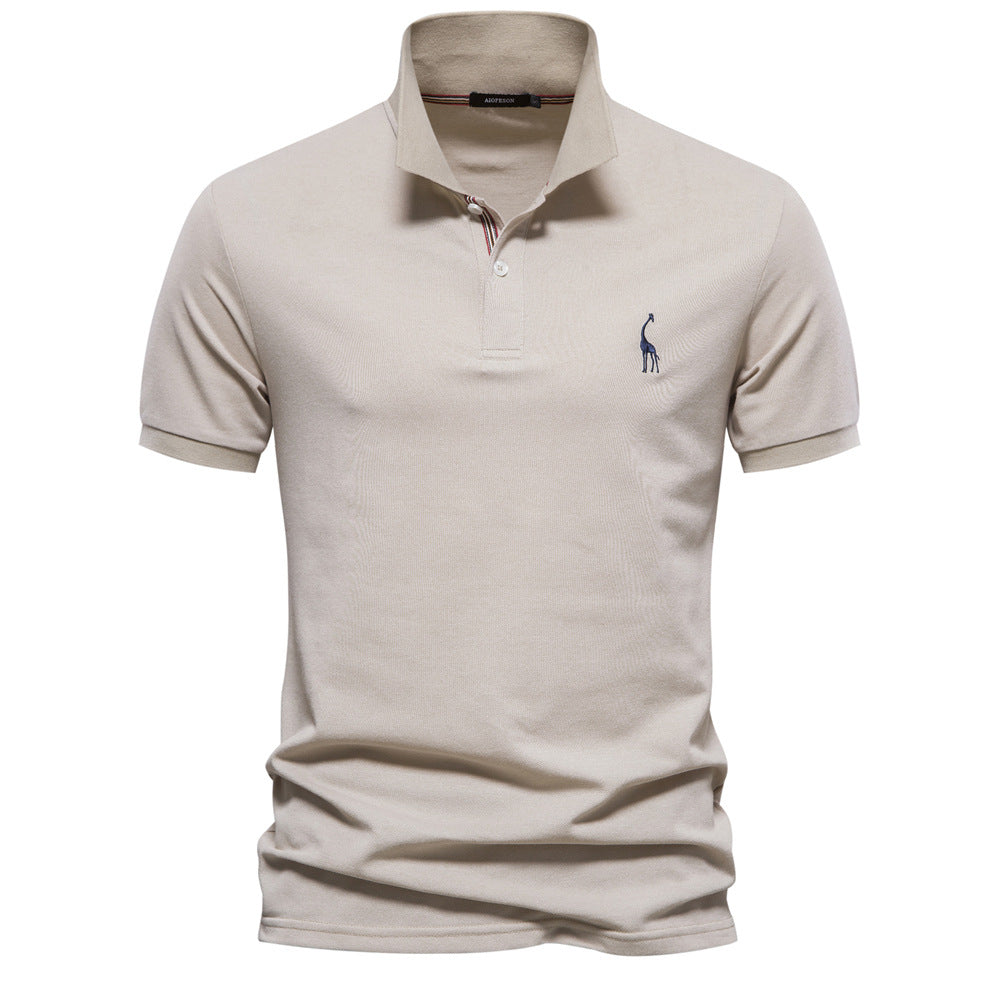 Deer Embroidered Solid Color Polo T-Shirt For Men