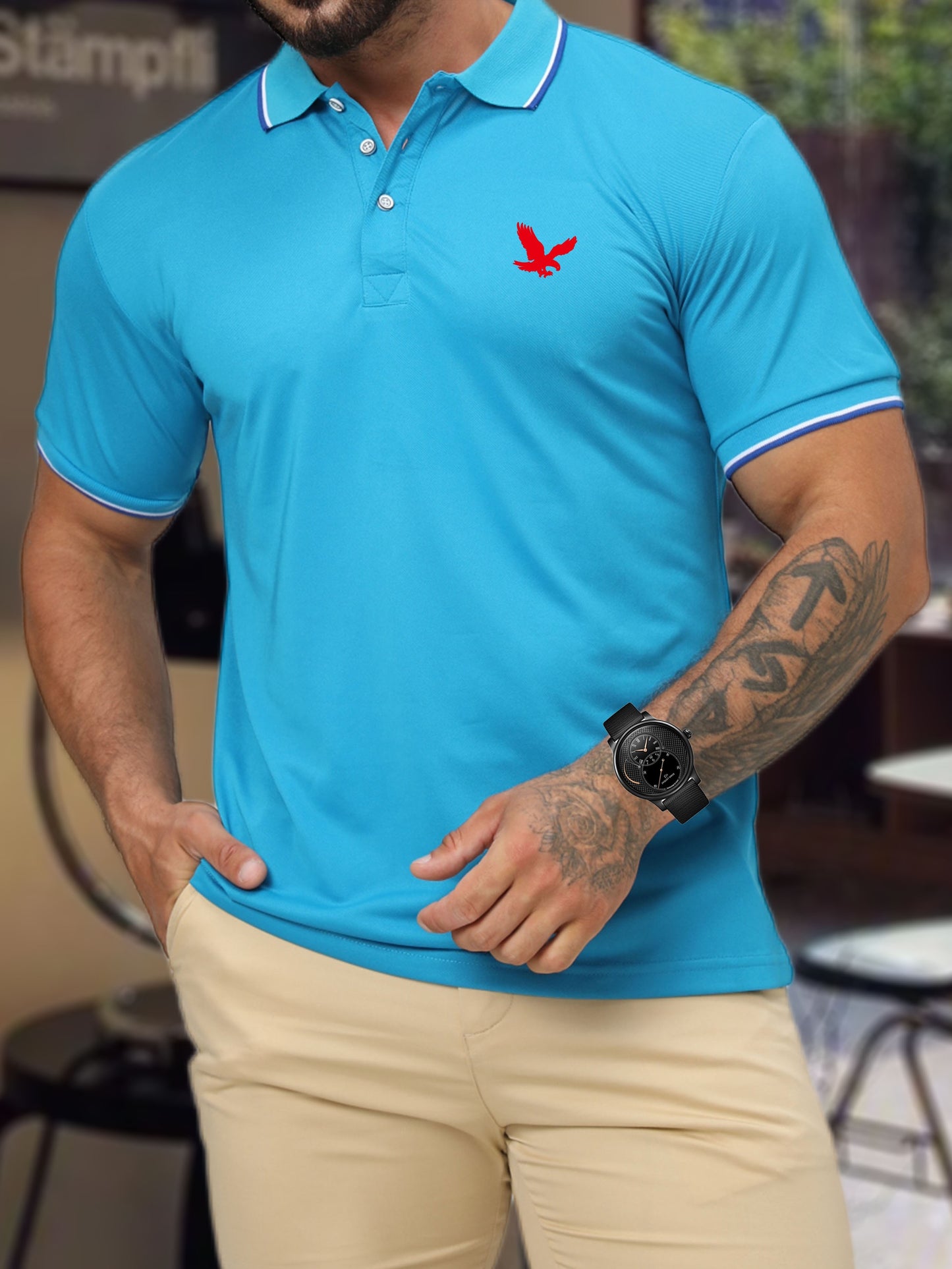 Men's Summer Polo Shirt With Eagle Pattern