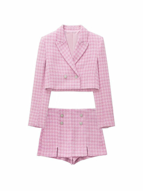 Houndstooth Textures Leisure Blazer Coat Long Sleeve Female