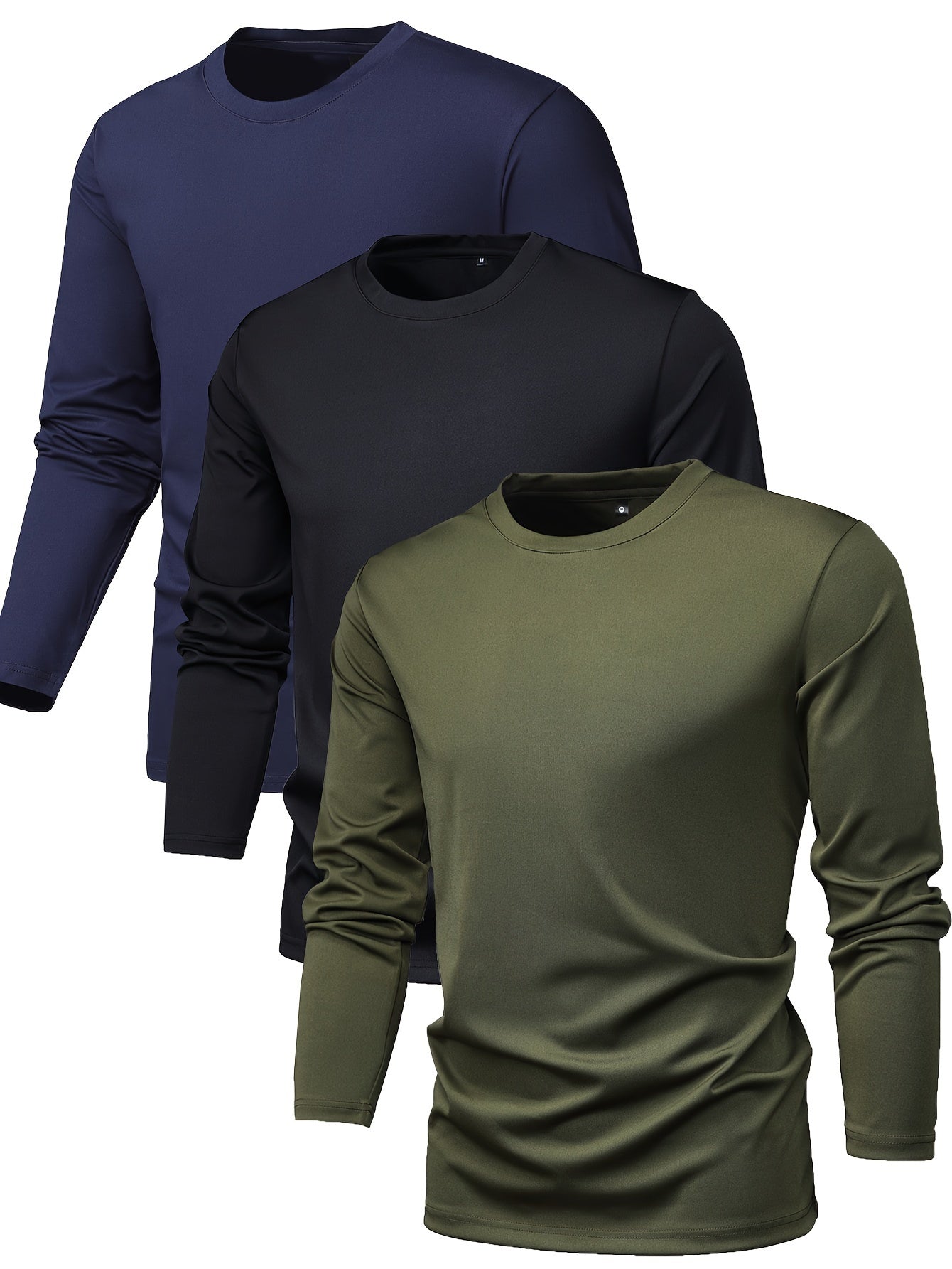 Crew Neck Long Sleeve Active T-Shirts for Men (Set of 3)