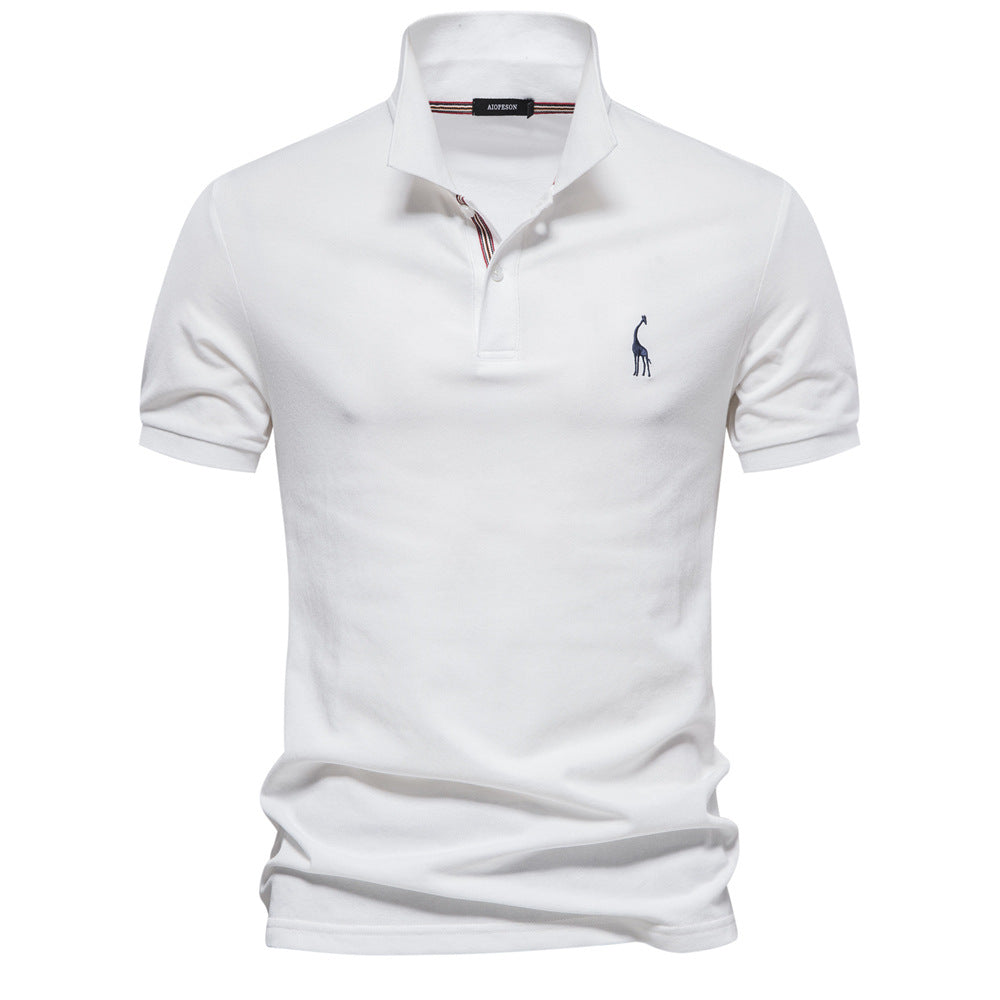 Deer Embroidered Solid Color Polo T-Shirt For Men