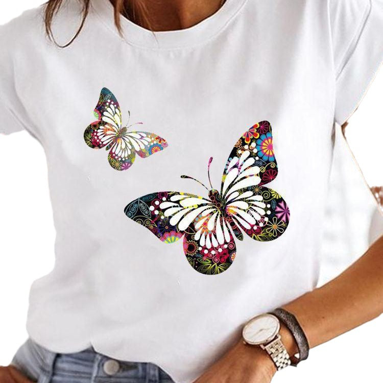 Crew Neck Casual Printed T-shirt For Women