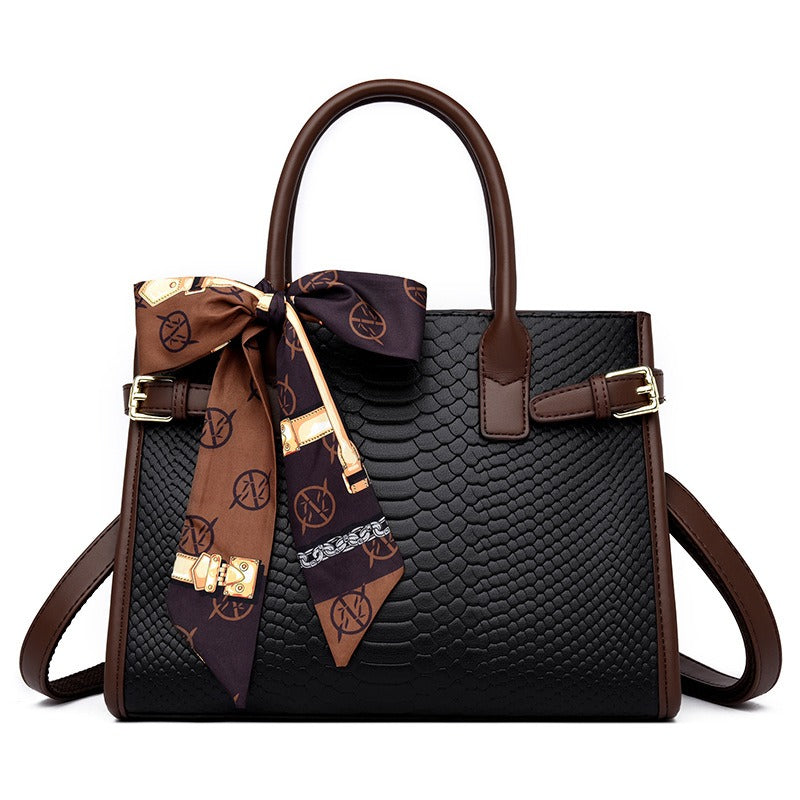 Commuting style Women's Genuine Leather Embossed Snakeskin Pattern Handbag