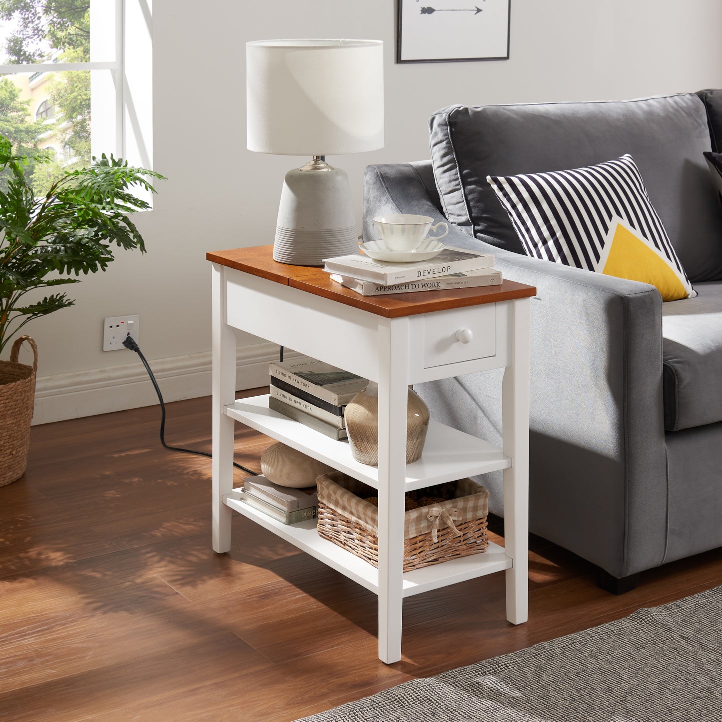 Narrow 2-Tone End Table with USB Charging Ports