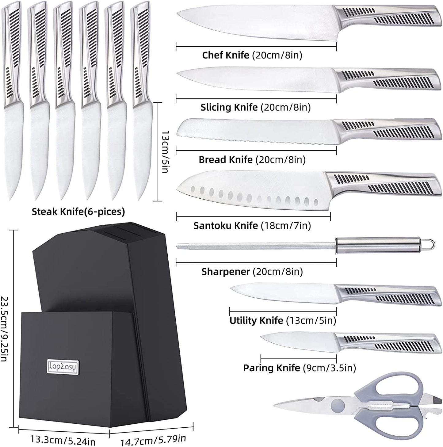 Stainless Steel Kitchen Knives: Set of 15