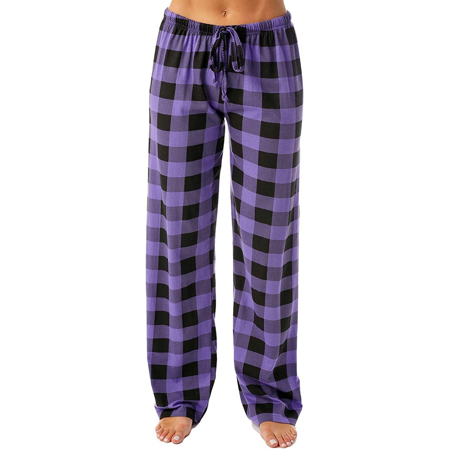 Plaid Drawstring Print Casual Loose Trousers