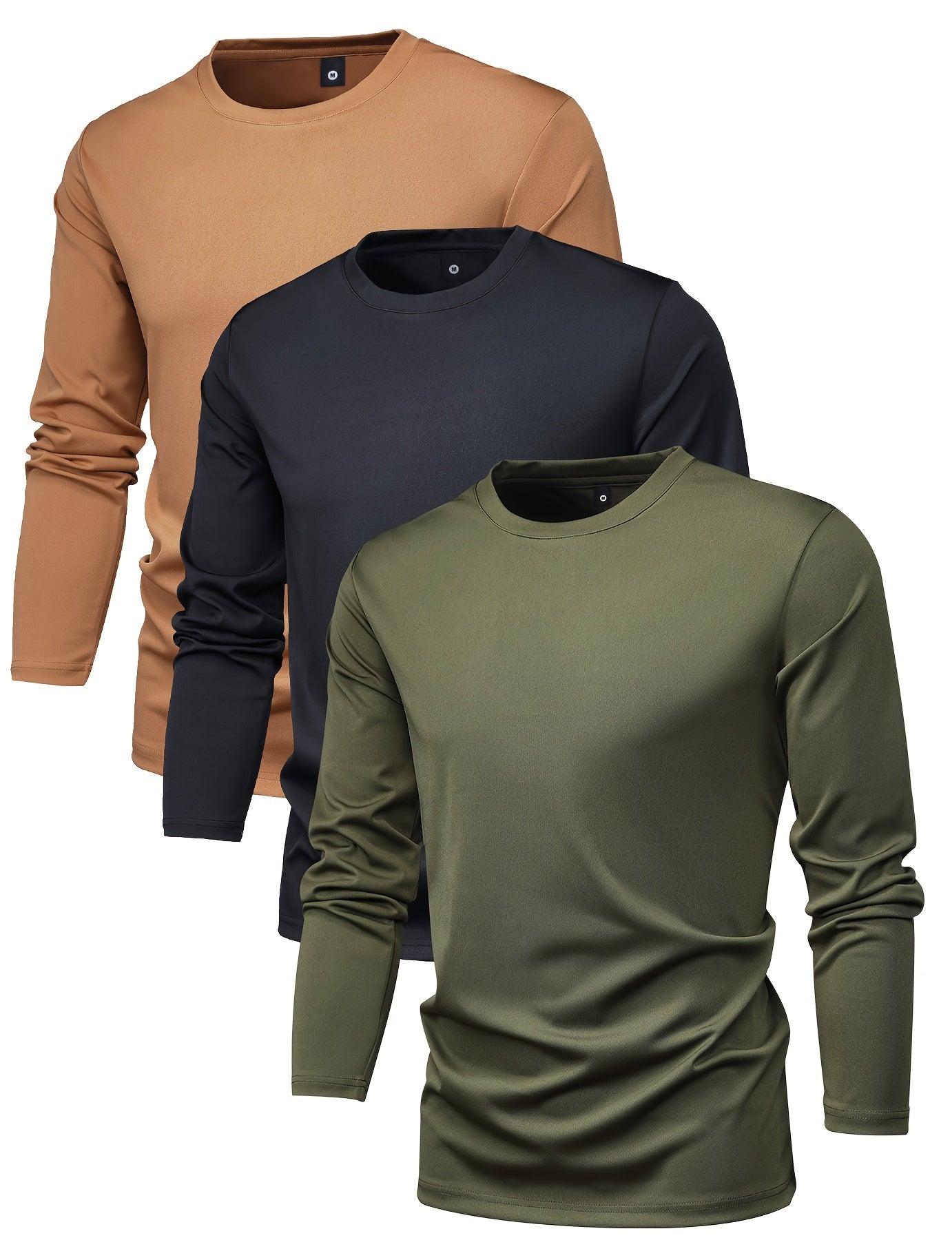 Crew Neck Long Sleeve Active T-Shirts for Men (Set of 3)