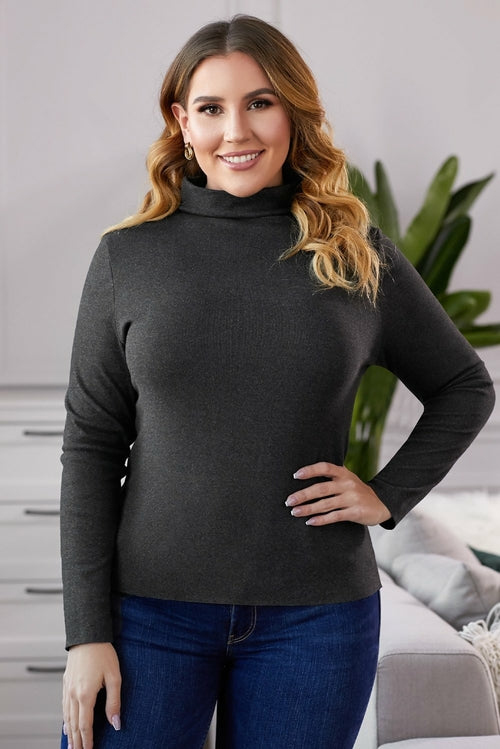 Plain Turtleneck Ribbed Plus Size Top