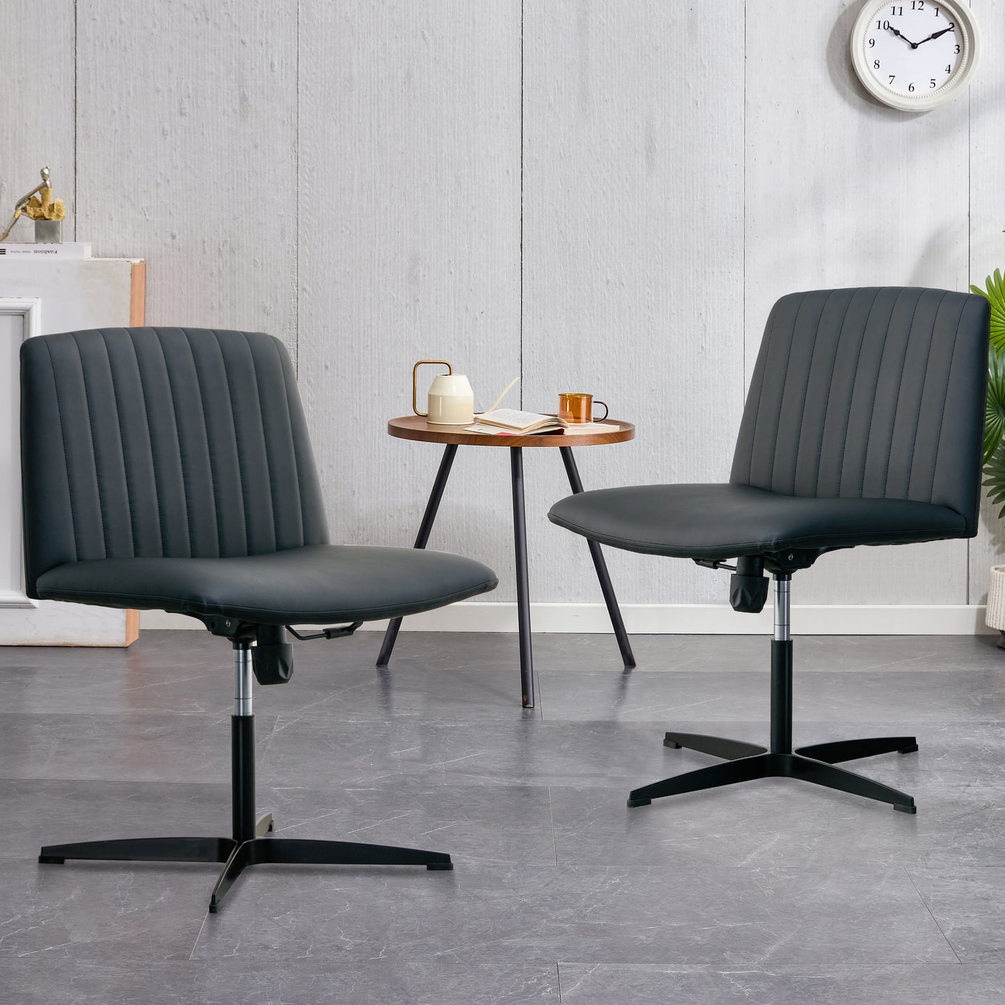 Office Chair-Black High Grade Pu Material-360 ° Swivel Cushion Chair