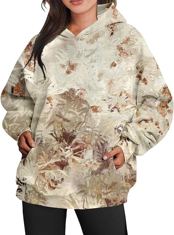 Oversized Camouflage Maple Leaf Print Sports Hoodie With Pockets