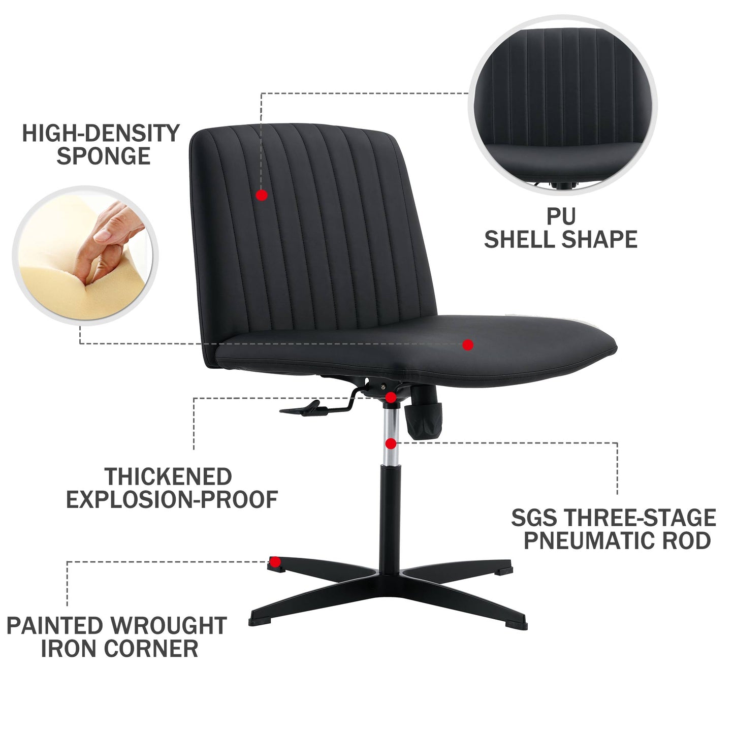 Office Chair-Black High Grade Pu Material-360 ° Swivel Cushion Chair