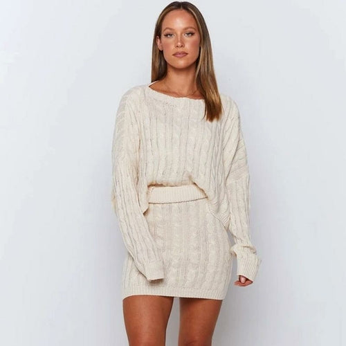 Sexy Knitted Sweater And Skirt Set