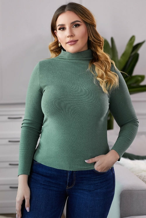 Plain Turtleneck Ribbed Plus Size Top