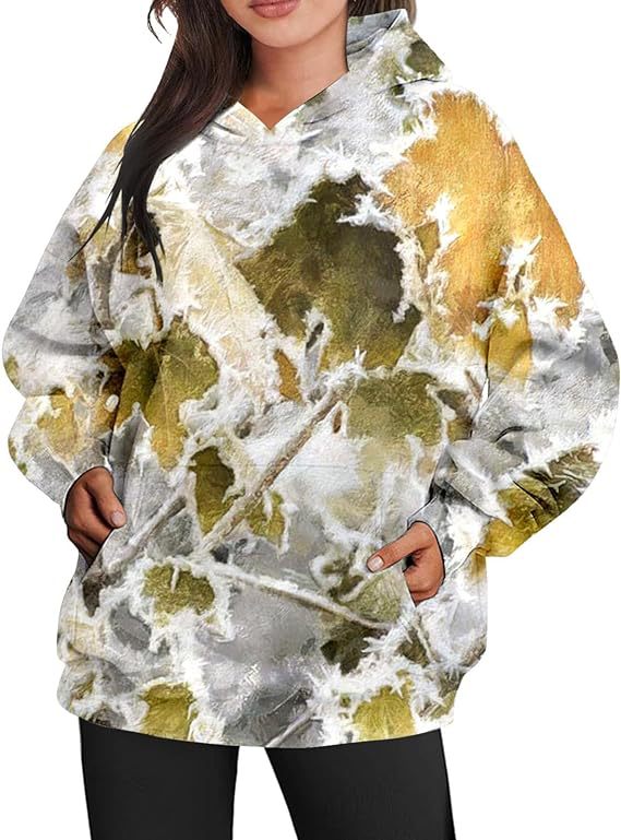 Oversized Camouflage Maple Leaf Print Sports Hoodie With Pockets