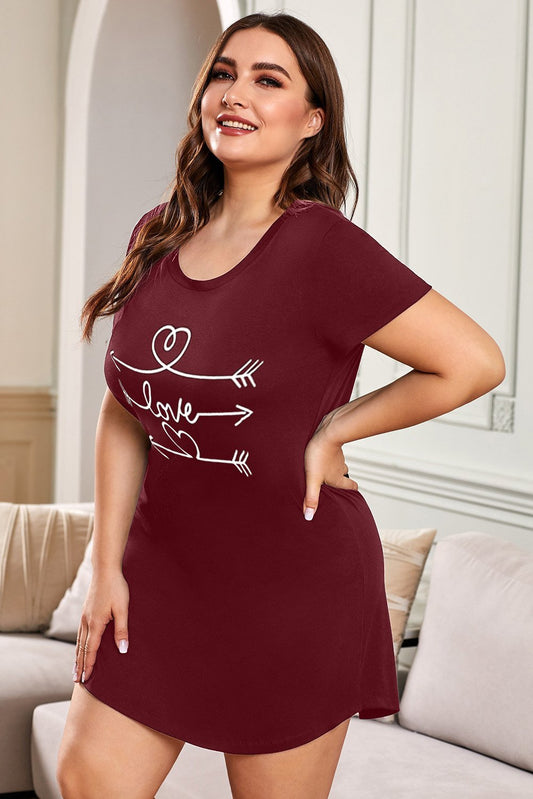 Plus Size Graphic Print Red Nightwear Mini Dress