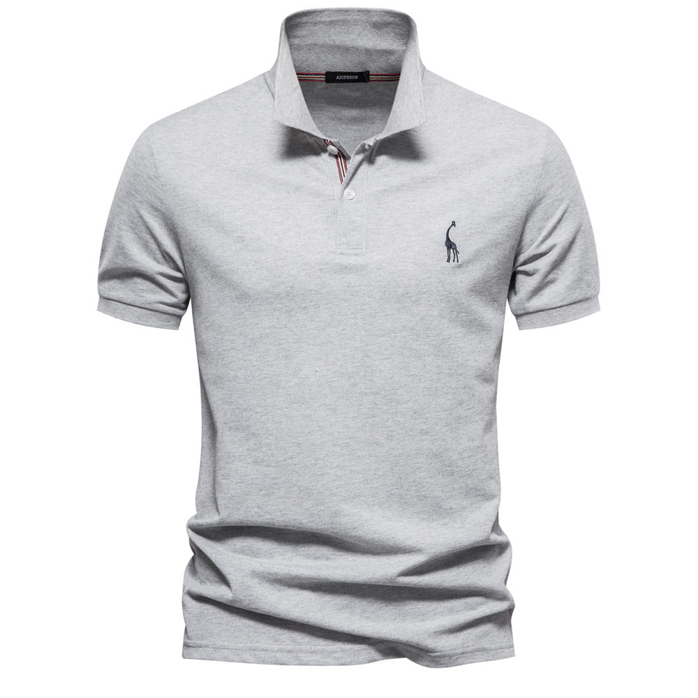 Deer Embroidered Solid Color Polo T-Shirt For Men