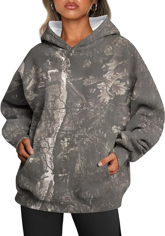 Oversized Camouflage Maple Leaf Print Sports Hoodie With Pockets