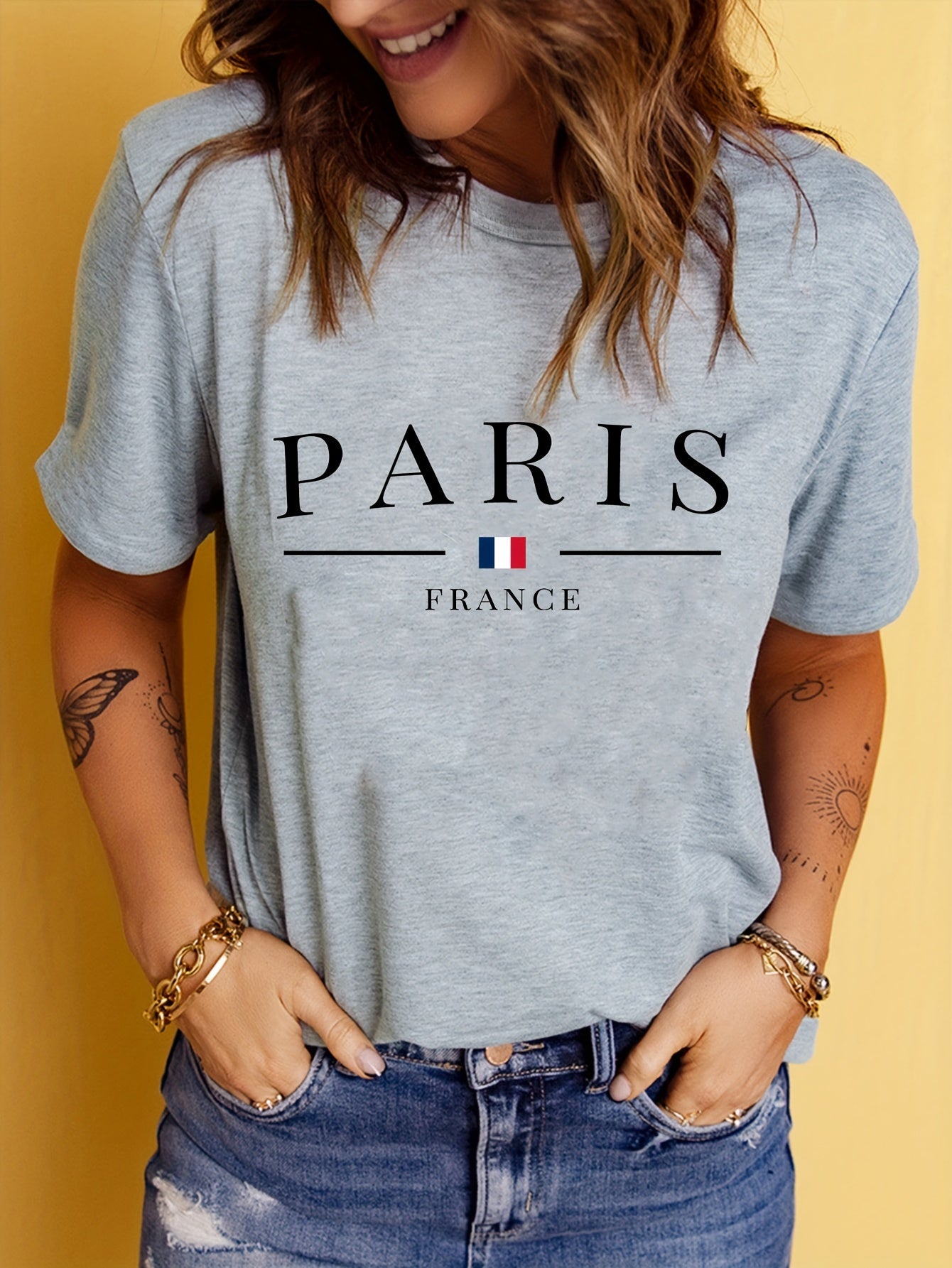 PARIS Print Crew Neck T-Shirt For Women