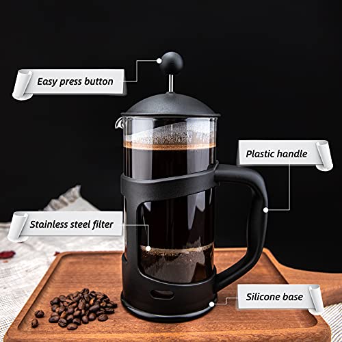 Mini French Press Coffee Maker With Clean Brush, Spoon & Coffee Recipes