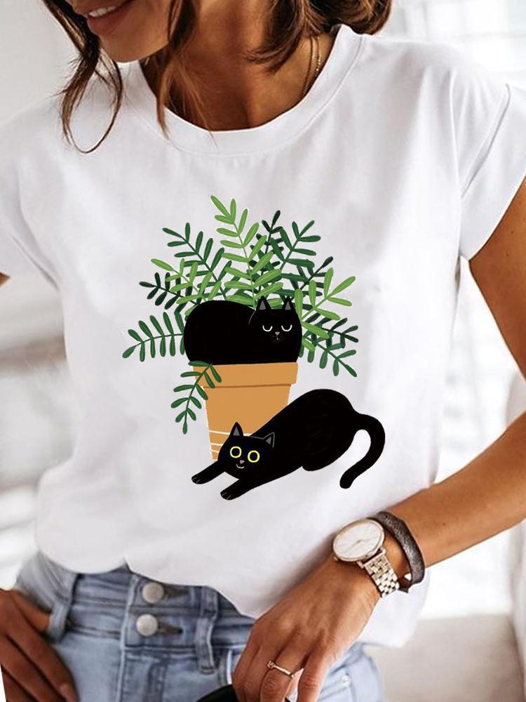 Crew Neck Casual Printed T-shirt For Women