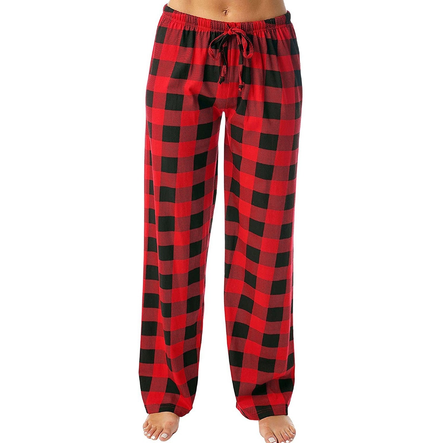 Plaid Drawstring Print Casual Loose Trousers