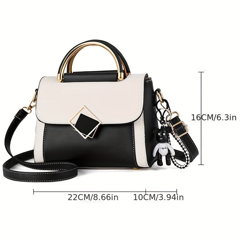 Fashionable PU Leather Handbag With Top Handle And Flap Purse Design